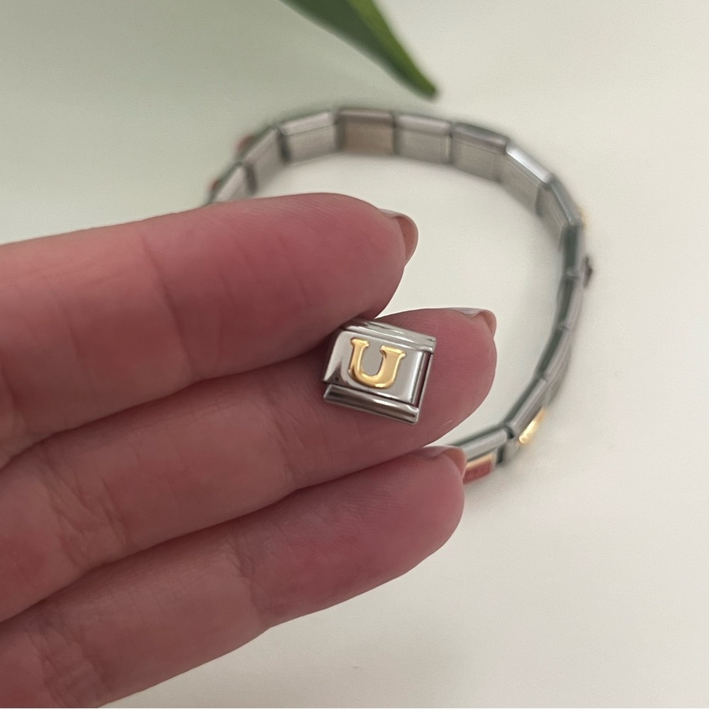 New Italian Charm ‘U’ Initial, Silver & Gold